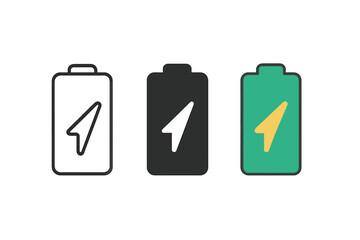 Stylized Battery Trio. Minimalist battery icon: three identical vertical batteries with charge marks in a row, first in line style