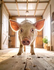 Pig in a rustic barn
