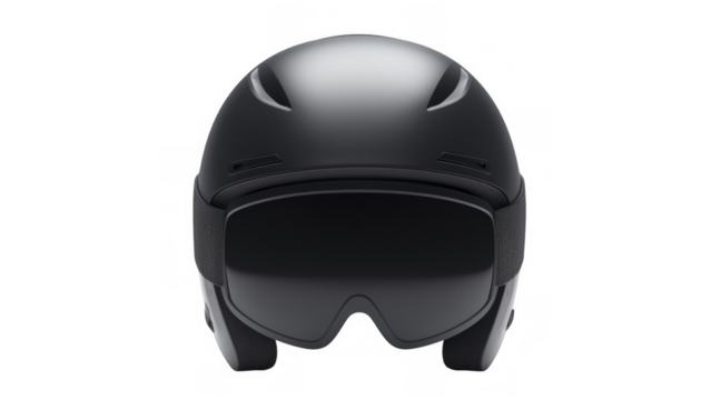 Black ski helmet with dark goggles and a sleek design, created AI, PNG