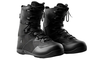 Sleek, sturdy black snowboarding boots, created AI, PNG