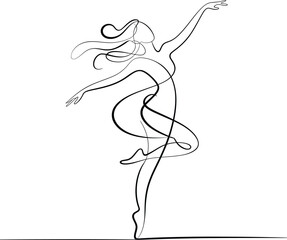 Elegant ballerina in dynamic pose drawn with single continuous line