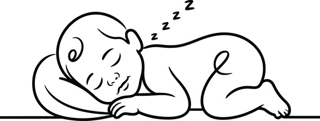 Obraz premium Sleeping Baby with Zzzs Line Drawing infant child