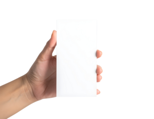 Hand holding a blank white card presenting a clean surface ideal for mockups and product placement Transparent PNG