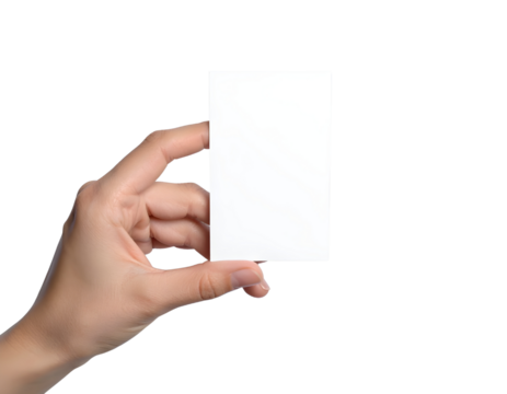 Hand holding a blank white card Transparent PNG perfect for mockups and presentations