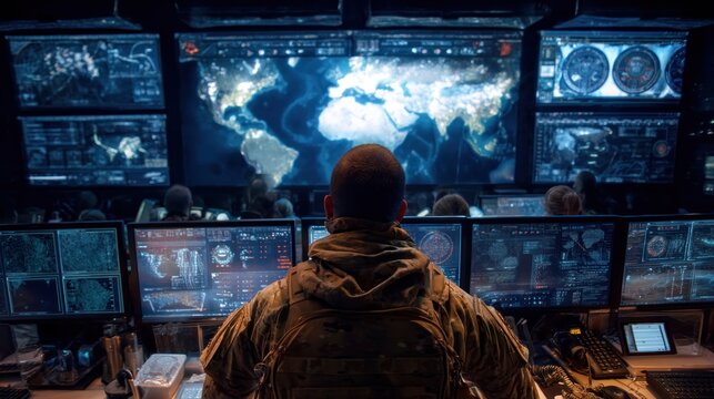 Military personnel monitoring a control room