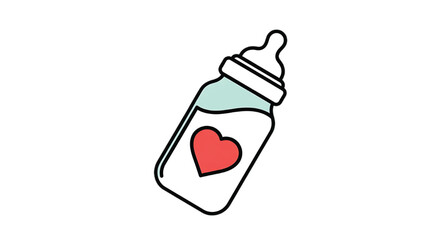 Baby bottle with a heart symbol, representing love and care for infants