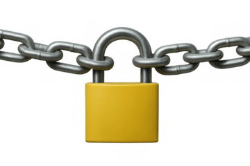 Padlock locking metal chain, representing security, protection, privacy, data access, and restriction concept