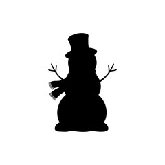Snowman with hat and scarf silhouette vector flat illustration design.