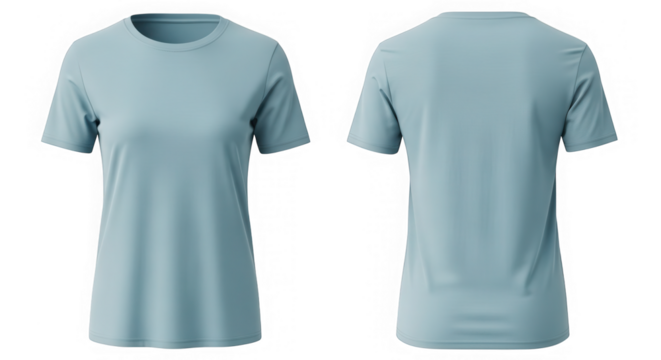 Light blue women's t-shirt front and back view isolated on transparent background - Powered by Adobe