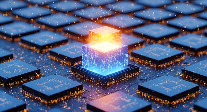 Experience dynamic innovation with this cutting-edge futuristic technology cube - Powered by Adobe