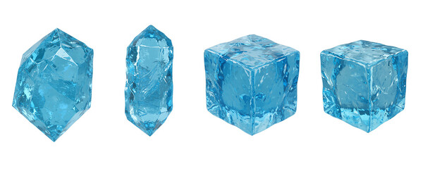 Four sparkling blue aquamarine crystals on a black background