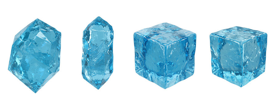 Four sparkling blue aquamarine crystals on a black background