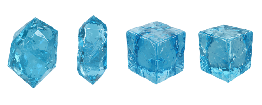 Four sparkling blue aquamarine crystals on a black background