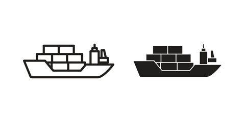 Obraz premium Logistic Ship icon vector with glyph style. Stroke liner icons