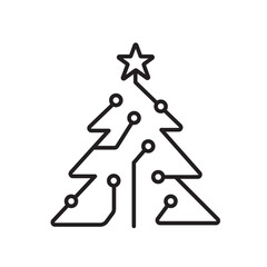 A vector icon representing a smart AI-generated Christmas tree with tech circuits, created in line style with editable stroke