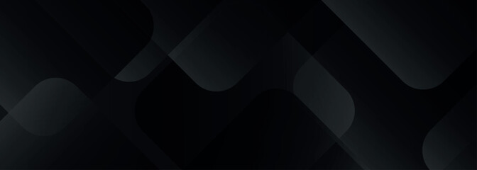 Obraz premium Abstract black background with modern overlapping geometric shapes decoration. Minimalist background concept for banners, ads and websites.