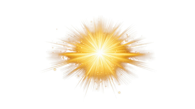 Golden starburst with radiating light and soft edges, created AI, PNG