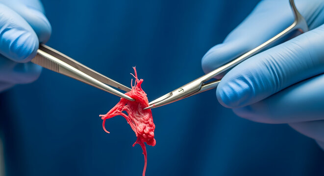 surgeon examining human tissue with precision medical instruments