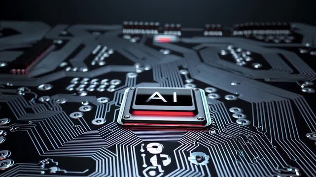 AI Chip on a futuristic mainboard with copy space