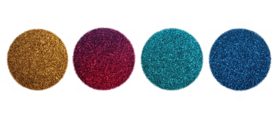 Glitter circles in four vibrant colors arranged neatly, AI, PNG