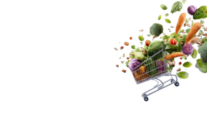 Fresh produce spilling out of a shopping cart