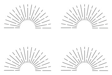 Collection of hand drawn sunburst and sunrise icons in various styles and patterns