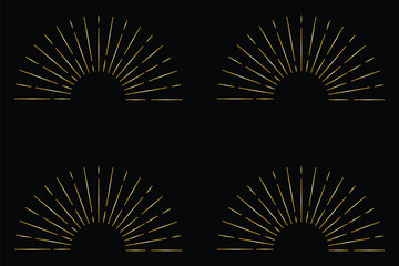 Collection of hand drawn sunburst and sunrise icons in various styles and patterns