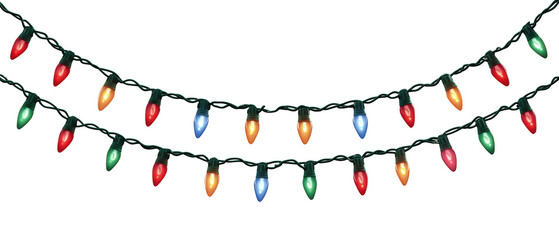 Colorful lights on black string in festive style, created AI, PNG