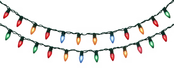 Colorful lights on black string in festive style, created AI, PNG