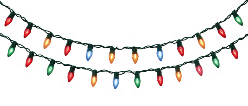 Colorful lights on black string in festive style, created AI, PNG