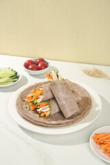 Healthy Buckwheat Vegetable Wraps with Fresh Ingredients for Nutritious Breakfast or Lunch Meal Preparation