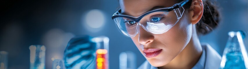 High-tech lab marvels: exploring synthetic vaccine development. Advertising photo. Advanced bioengineering: holographic tech illuminating vaccine research. Cinematic poster. Movie cover.