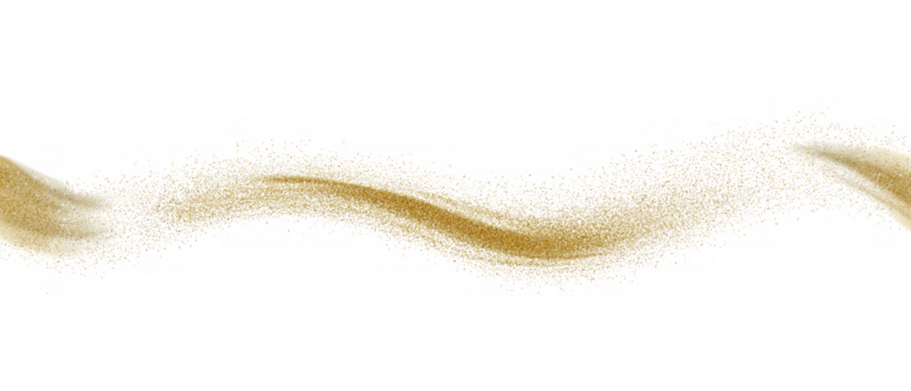 Golden glitter creates a flowing effect against white, created AI, PNG