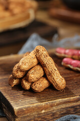 Fresh Raw Peanuts in Shell on Wooden Board - Healthy Natural Snack Food Photography