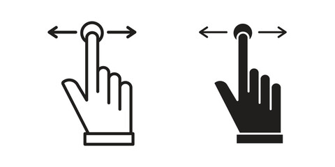 Push to slide right and left gesture icon vector with glyph style. Stroke liner icons