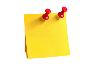 Stack of yellow notes pinned with red pushpins on black