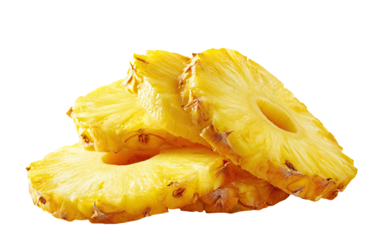 Sliced pineapple rings, a tropical fruit, isolated on black