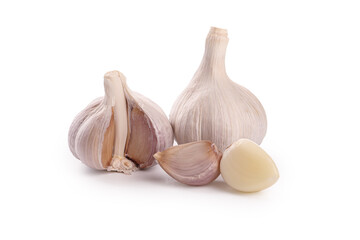Fresh Shandong Farm Garlic Bulbs and Cloves Isolated on White Background