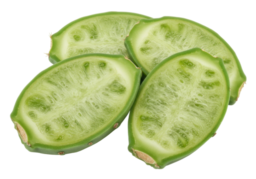 Isolated prickly pear cactus slices, vivid green tones, summer food, ingredient for Mexican cuisine
