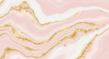 Elegant pink and gold marble texture with swirling patterns and glittering accents, a luxurious abstract background