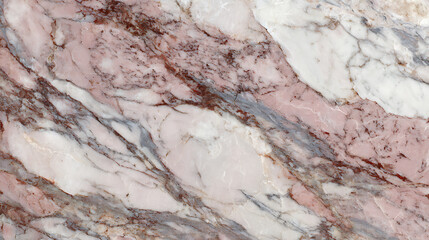 Fototapeta premium Detailed close up of pink white and grey veined marble surface stone texture