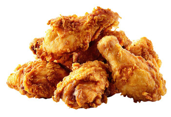 Pile of golden-brown fried chicken pieces on a black background