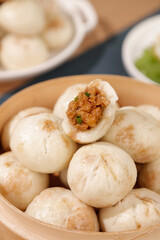 Traditional Shengzhou Xiao Long Bao Fresh Meat Dumplings in Bamboo Steamer - Chinese Cuisine