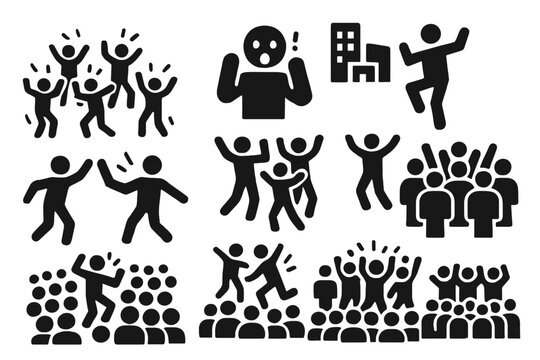 Flash Mob Dance. Solid style icons of Urban Dance Performance: Flash Mob, Surprise, Dance, Public Place, Coordination, Group,