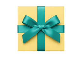 Isolated gift box with turquoise ribbon bow, holiday present for Birthday or special occasion