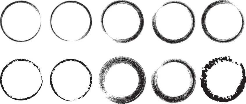 Round sun watercolor paint shape sets. Hand drawn rough yellow circle shape ink brush stroke grunge texture. Grunge circular rough brush badge background Japanese sun elements. Vector illustration