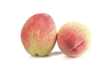 Two Fresh Ripe Peaches Isolated on White Background - Healthy Organic Summer Fruit