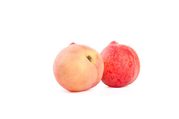 Two Fresh Ripe Peaches on White Background - Healthy Summer Fruit