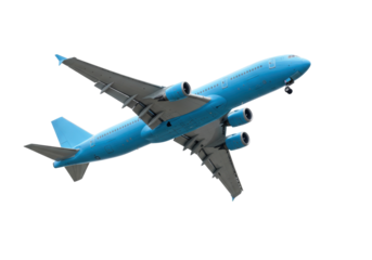 Isolated Airplane Flying Upward at an Angle Showing the Underside of the Aircraft