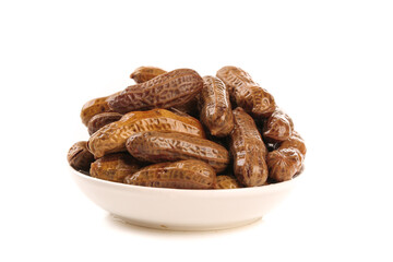Boiled Salted Peanuts in White Bowl - Traditional Spiced Snack Food
